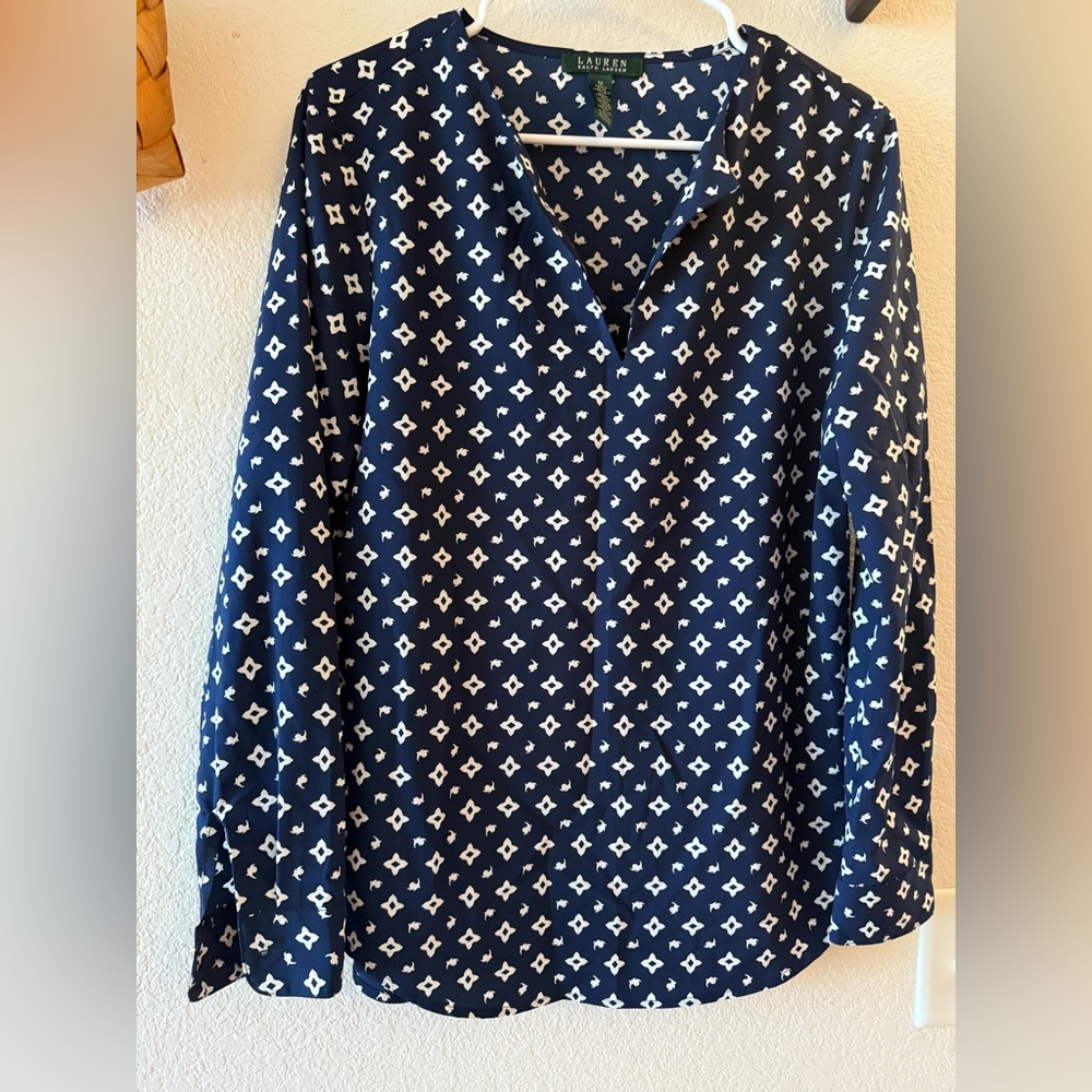 Ralph Lauren Navy and White Printed Button-Down Shirt